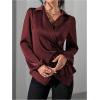 image:imageMakeMeChic Womens Satin V Neck Blouse Lantern Sleeve Wrap Tie Side Business Dressy Shirt TopsBurgundy