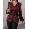 image:imageMakeMeChic Womens Satin V Neck Blouse Lantern Sleeve Wrap Tie Side Business Dressy Shirt TopsBurgundy
