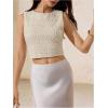 image:imageMakeMeChic Womens Sequin Sparkly Crop Tops Crew Neck Sleeveless Work Office BlouseCream