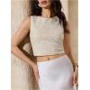 image:imageMakeMeChic Womens Sequin Sparkly Crop Tops Crew Neck Sleeveless Work Office BlouseCream