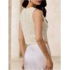 image:imageMakeMeChic Womens Sequin Sparkly Crop Tops Crew Neck Sleeveless Work Office BlouseCream