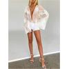 image:imageMakeMeChic Womens Sheer Long Sleeve Tops Deep V Neck Vacation Dressy Floral Shirt BlousesApricot
