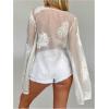 image:imageMakeMeChic Womens Sheer Long Sleeve Tops Deep V Neck Vacation Dressy Floral Shirt BlousesApricot