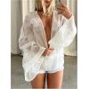 image:imageMakeMeChic Womens Sheer Long Sleeve Tops Deep V Neck Vacation Dressy Floral Shirt BlousesApricot