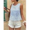 image:imageMakeMeChic Womens Striped Floral Blouse Crew Neck Embroidery Sleeveless Summer TopsBlue
