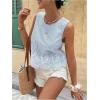 image:imageMakeMeChic Womens Striped Floral Blouse Crew Neck Embroidery Sleeveless Summer TopsBlue