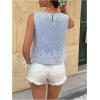 image:imageMakeMeChic Womens Striped Floral Blouse Crew Neck Embroidery Sleeveless Summer TopsBlue
