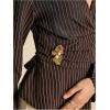 image:imageMakeMeChic Womens Striped V Neck Blouse Tie Back Metal Pleated Long Sleeve Work ShirtBrown