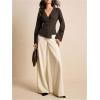 image:imageMakeMeChic Womens Striped V Neck Blouse Tie Back Metal Pleated Long Sleeve Work ShirtBrown