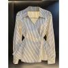 image:imageMakeMeChic Womens Striped Wrap Collared Blouse Long Sleeve Tie Back Business ShirtsBlack and White