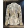image:imageMakeMeChic Womens Striped Wrap Collared Blouse Long Sleeve Tie Back Business ShirtsBlack and White