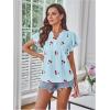image:imageMakeMeChic Womens Summer Cherry Print Pleated Blouse Notch V Neck Cap Sleeve Shirt TopsBlue