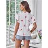 image:imageMakeMeChic Womens Summer Cherry Print Pleated Blouse Notch V Neck Cap Sleeve Shirt TopsMulticolor