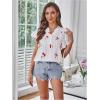 image:imageMakeMeChic Womens Summer Cherry Print Pleated Blouse Notch V Neck Cap Sleeve Shirt TopsMulticolor