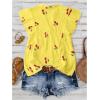 image:imageMakeMeChic Womens Summer Cherry Print Pleated Blouse Notch V Neck Cap Sleeve Shirt TopsYellow