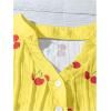 image:imageMakeMeChic Womens Summer Cherry Print Pleated Blouse Notch V Neck Cap Sleeve Shirt TopsYellow