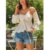 image:imageMakeMeChic Womens Summer Off The Shoulder Tops Vacation Blouse Long Sleeve Ruched Boho Babydoll ShirtBeige