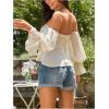 image:imageMakeMeChic Womens Summer Off The Shoulder Tops Vacation Blouse Long Sleeve Ruched Boho Babydoll ShirtBeige