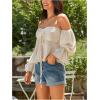 image:imageMakeMeChic Womens Summer Off The Shoulder Tops Vacation Blouse Long Sleeve Ruched Boho Babydoll ShirtBeige