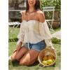 image:imageMakeMeChic Womens Summer Off The Shoulder Tops Vacation Blouse Long Sleeve Ruched Boho Babydoll ShirtBeige