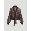 image:imageMakeMeChic Womens Summer Y2K Deep V Neck Floral Lace Cover Up Sheer Long Sleeve Shirt TopBrown