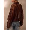 image:imageMakeMeChic Womens Summer Y2K Deep V Neck Floral Lace Cover Up Sheer Long Sleeve Shirt TopBrown