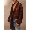 image:imageMakeMeChic Womens Summer Y2K Deep V Neck Floral Lace Cover Up Sheer Long Sleeve Shirt TopBrown