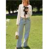 image:imageMakeMeChic Womens Valentines Shirts Blouses Heart Print Bow Tie Front Long Sleeve Going Out Crop TopsWhite