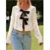 image:imageMakeMeChic Womens Valentines Shirts Blouses Heart Print Bow Tie Front Long Sleeve Going Out Crop TopsWhite