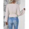 image:imageMakeMeChic Womens Wrap Top V Neck Lantern Sleeve Pleated Casual Blouse Top SpringApricot