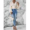 image:imageMakeMeChic Womens Wrap Top V Neck Lantern Sleeve Pleated Casual Blouse Top SpringApricot