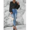 image:imageMakeMeChic Womens Wrap Top V Neck Lantern Sleeve Pleated Casual Blouse Top SpringBlack