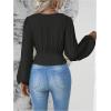 image:imageMakeMeChic Womens Wrap Top V Neck Lantern Sleeve Pleated Casual Blouse Top SpringBlack