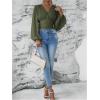 image:imageMakeMeChic Womens Wrap Top V Neck Lantern Sleeve Pleated Casual Blouse Top SpringGreen