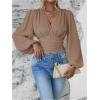 image:imageMakeMeChic Womens Wrap Top V Neck Lantern Sleeve Pleated Casual Blouse Top SpringMocha Brown