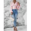 image:imageMakeMeChic Womens Wrap Top V Neck Lantern Sleeve Pleated Casual Blouse Top SpringPink