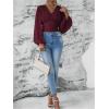 image:imageMakeMeChic Womens Wrap Top V Neck Lantern Sleeve Pleated Casual Blouse Top SpringRed Violet