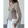 image:imageMakeMeChic Womens Wrap V Neck Blouse Bell Sleeve Pleated Business Dressy TopsApricot