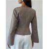image:imageMakeMeChic Womens Wrap V Neck Blouse Bell Sleeve Pleated Business Dressy TopsApricot