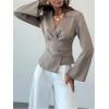image:imageMakeMeChic Womens Wrap V Neck Blouse Bell Sleeve Pleated Business Dressy TopsApricot