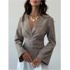image:imageMakeMeChic Womens Wrap V Neck Blouse Bell Sleeve Pleated Business Dressy TopsApricot