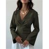 image:imageMakeMeChic Womens Wrap V Neck Blouse Bell Sleeve Pleated Business Dressy TopsArmy Green
