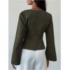 image:imageMakeMeChic Womens Wrap V Neck Blouse Bell Sleeve Pleated Business Dressy TopsArmy Green