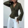 image:imageMakeMeChic Womens Wrap V Neck Blouse Bell Sleeve Pleated Business Dressy TopsArmy Green