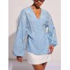 image:imageMakeMeChic Womens Wrap V Neck Blouses Long Sleeve Wrap Tie Casual Shirts Boho Summer TopsBlue