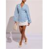 image:imageMakeMeChic Womens Wrap V Neck Blouses Long Sleeve Wrap Tie Casual Shirts Boho Summer TopsBlue