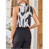 image:imageMakeMeChic Womens Zebra Striped Blouse Mock Neck Sleeveless Keyhole Back Dressy Shirt TopsBlack and White