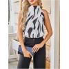 image:imageMakeMeChic Womens Zebra Striped Blouse Mock Neck Sleeveless Keyhole Back Dressy Shirt TopsBlack and White