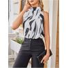 image:imageMakeMeChic Womens Zebra Striped Blouse Mock Neck Sleeveless Keyhole Back Dressy Shirt TopsBlack and White