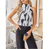 image:imageMakeMeChic Womens Zebra Striped Blouse Mock Neck Sleeveless Keyhole Back Dressy Shirt TopsBlack and White